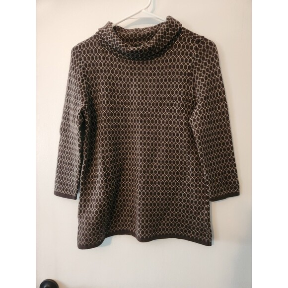 Talbots Sweaters - Talbots Women’s Petite Medium Sweater Top Merino Wool Brown Geometric Cowl Neck